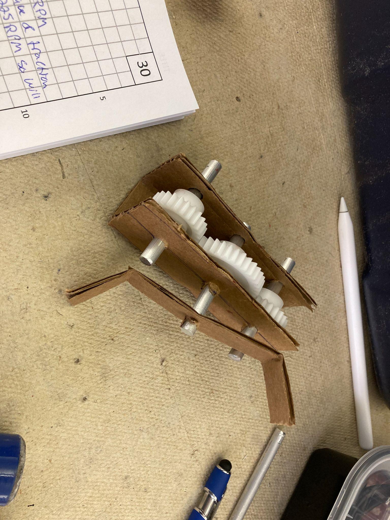 Cardboard gear train prototype