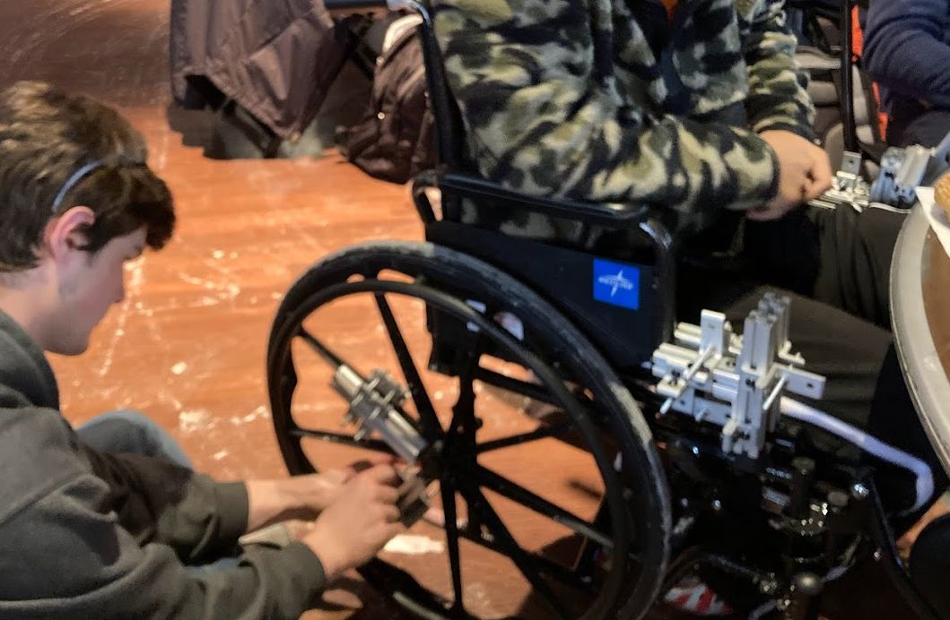 Close-up of the wheelchair handhold mechanism