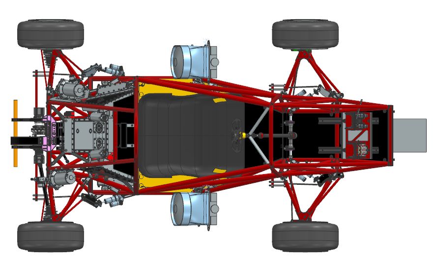 CAD render of the chassis and suspension