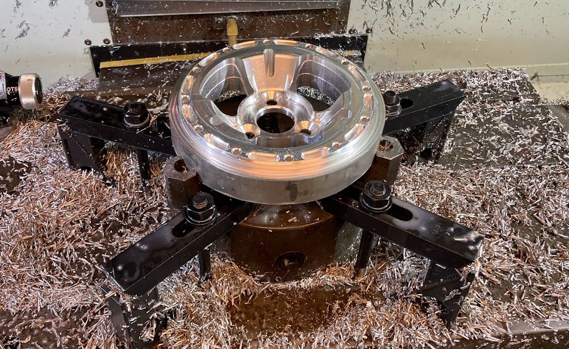 Wheel center being milled