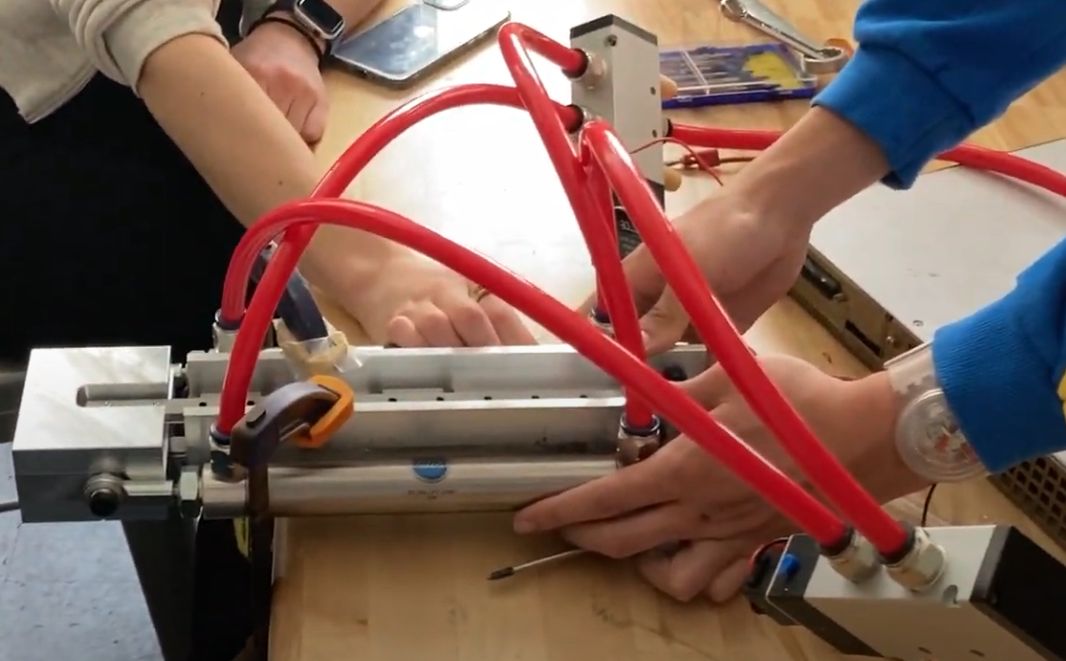 Pneumatic fist rig being tested